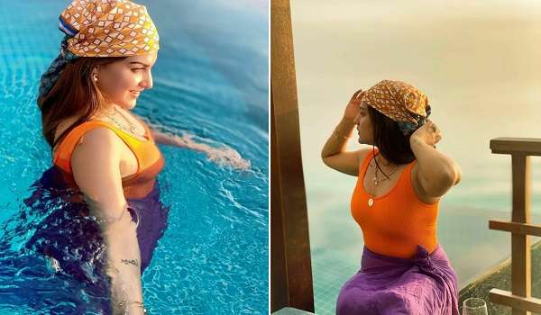 Himanshi Khurana Photos : ऑरेंज बिकिनी में हिमांशी खुराना का स्टाइलिश अंदाज, स्विमिंग पूल में चिल करती आईं नजर