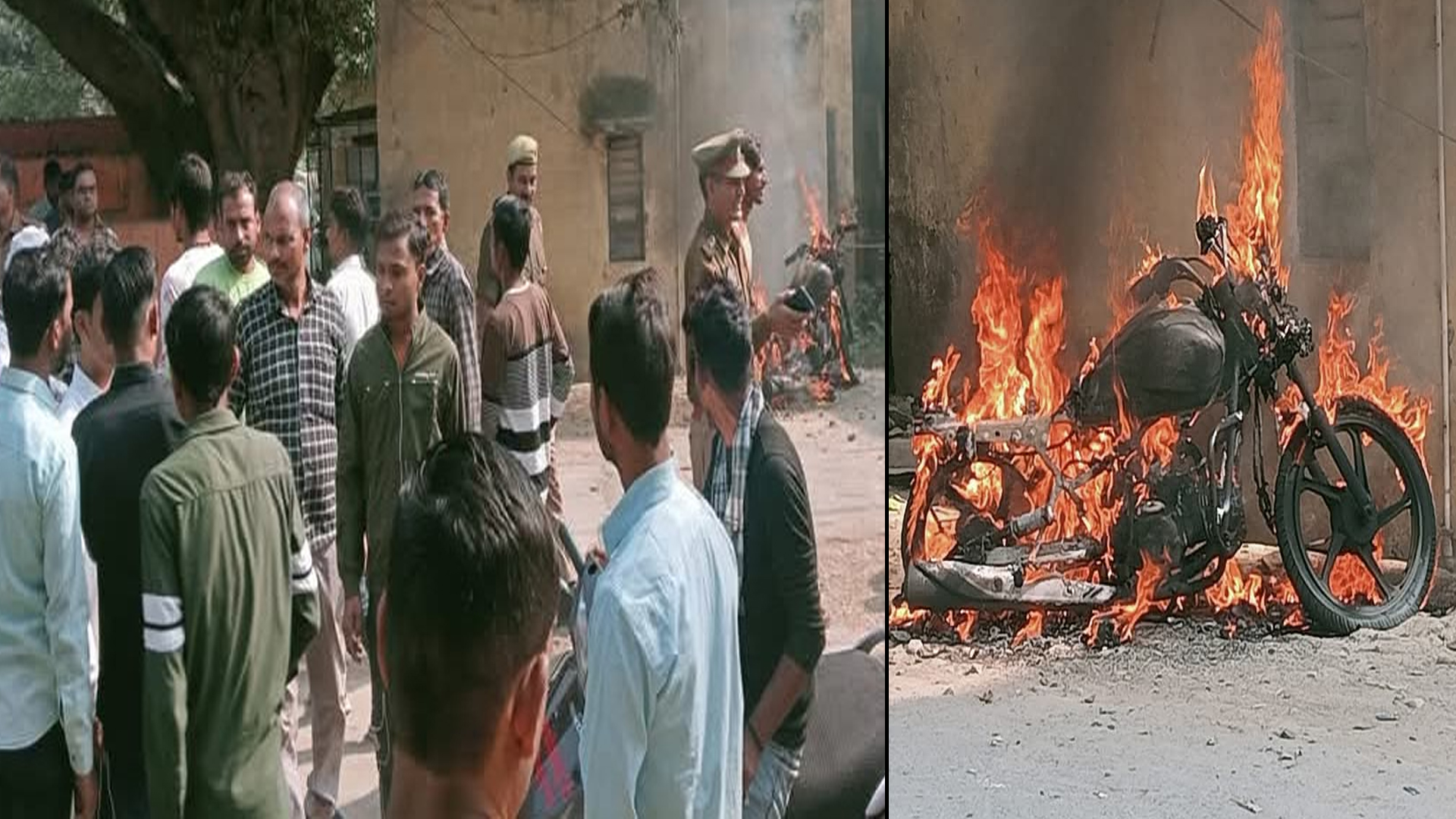 शाहजहांपुर: महिला पर गंदे कमेंट्स करने पर पुलिस चौकी के सामने बाइक में लगा दी आग