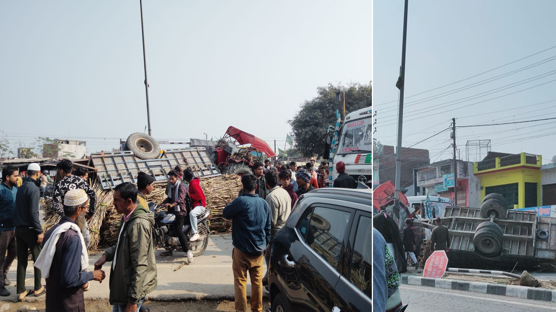 बरेली-नैनीताल हाईवे पर गन्ना लदी ट्रैक्टर-ट्रॉली पलटने के बाद अफरा-तफरी, आधा घंटा जाम में रेंगते रहे वाहन