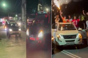 मुरादाबाद : यातायात नियमों की उड़ रही धज्जियां, चलती कारों के दरवाजे पर लटक कर लड़कों ने किया स्टंट