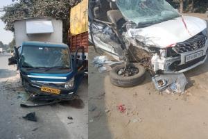 हरदोई: कार और ट्रक की टक्कर में एक की मौत... 5 घायल, गाड़ी के उड़े परखच्चे